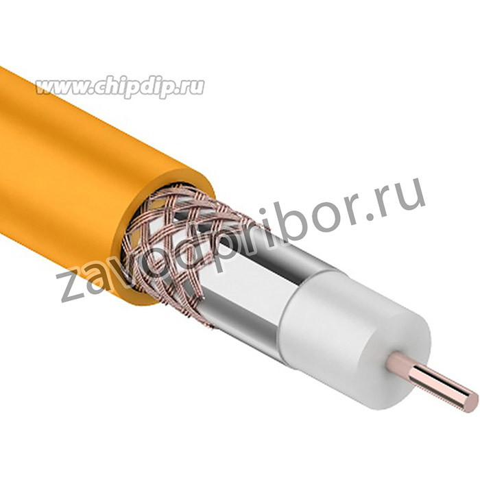01-2654, Кабель коаксиальный RG-6U нг(А)-HF, Cu/Al/Cu, 64%, 75Ом, 100м, INDOOR, оранжевый