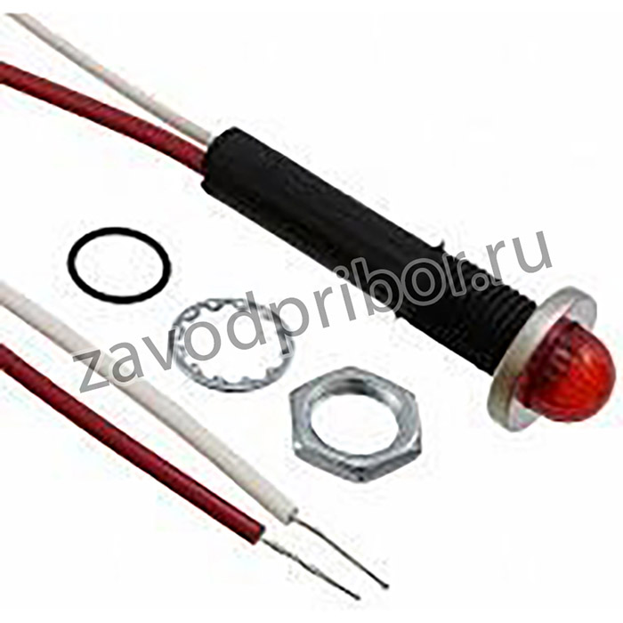 6091M1-12V, Panel Mount Indicator Round 0.380" LED 12V Wire Red cURus