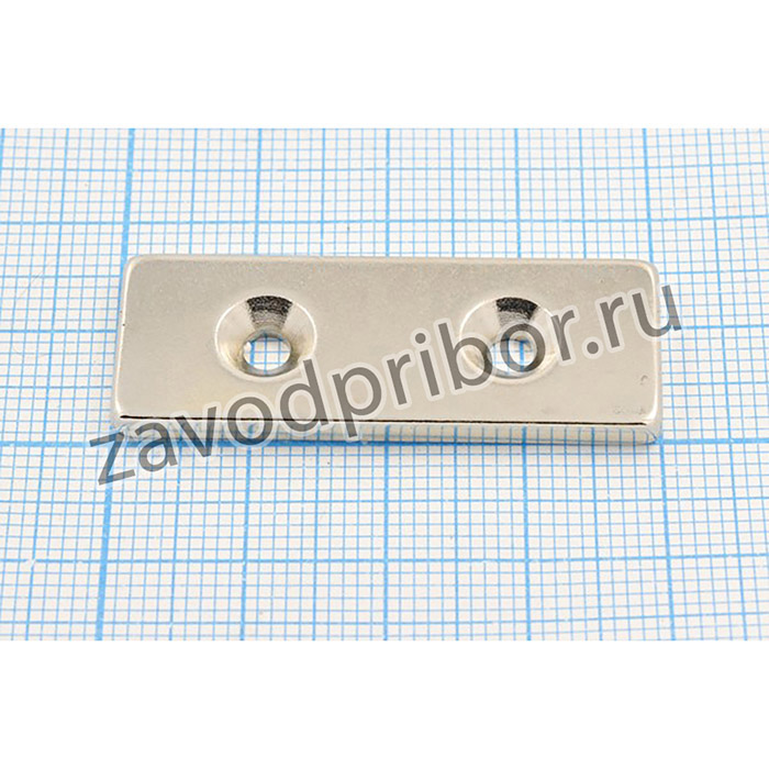 Магнит 40,0x15,0x 3/2отв d4, параллелепипед, Ni