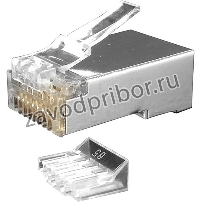 01 Коннектор Hyperline, RJ-45(8P8C) под витую пару, категория 6, экранированный, универсальный, со вставкой (100 шт), серый