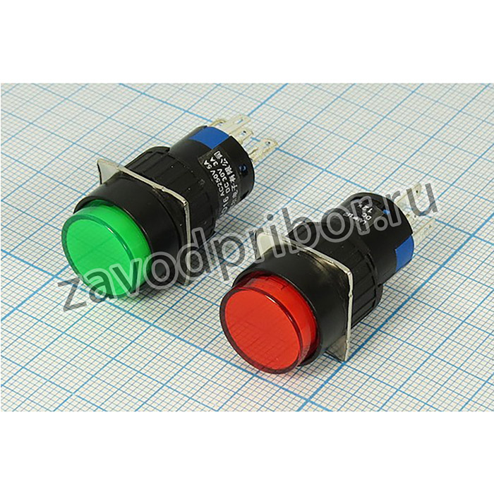 Переключатель кнопочный, d16, 12В, 5.0А, ON-ON, ILкрасный, контакты 5C, AL6-A12V