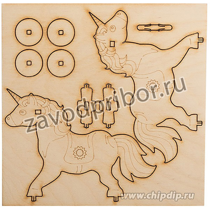 12-0935, Доска для выжигания «Единорог на колесиках», 3D модель, 1 шт., пакет