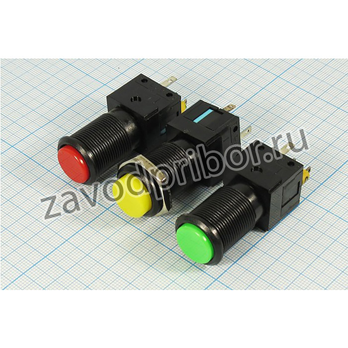 Переключатель кнопочный без фиксации, желтый с подсветкой, 220В/5А, OFF-(ON); ПКн\220\ 5,0\OFF-(ON)\d19\ IL12Вжел\5P\BL-G107Y\