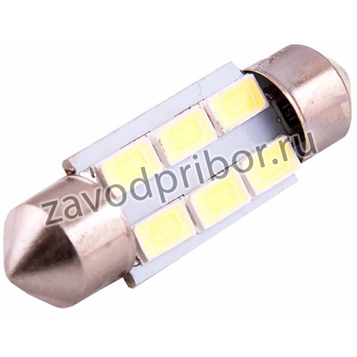Автолампа диод T11(C5W) 12V 6 SMD диодов 1-конт 36мм Белая SKYWAY Cалон,номер
