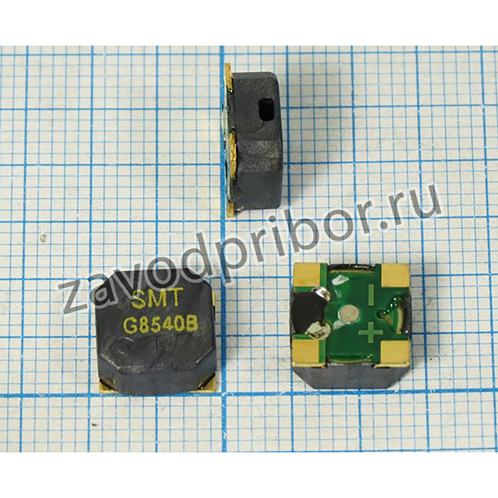 Зуммер магнитоэлектрический без генератора, 8.5x 8.5x4.0, напряжение 3.6В, сопротивление 16 Ом, частота 3.0 кГц, 4C, SMT-G8540B, KEPO