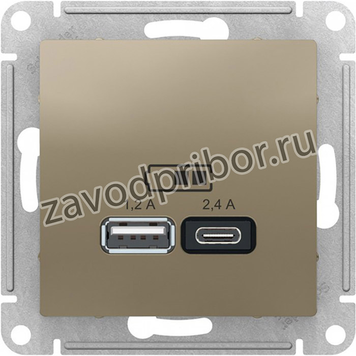 Systeme Electric AtlasDesign Шампань USB A+С, 5В/2,4А, 2х5В/1,2А, механизм