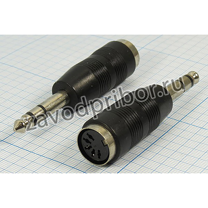 Переходник штекер Audio Jack стерео 6.3мм на гнездо DIN 5HP, № 9357 шт 6,3стерео-гн DIN\3C[Ni]-5HP\\ пласт\\[переход]; шт 6,3стерео-гн DI