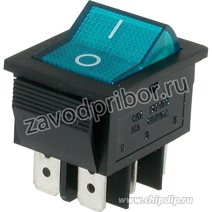 IRS-202-2B3 (синий), Переключатель с подсветкой ON-ON (15A 250VAC) DPDT 6P