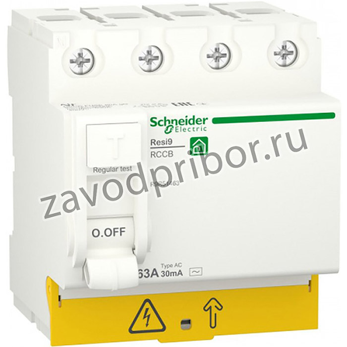 Schneider Electric RESI9 Выключатель дифференциального тока (УЗО) 63А 4P 30мА тип AC