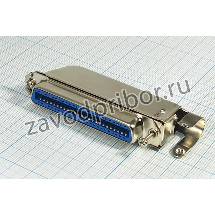 Гнездо CENTRONICS на кабель, угловая подводка кабеля, металлический кожух, шаг 2,16мм, 50 контактов, TELCO-50F; №622 гн CENTRONICS\P2,16\50H