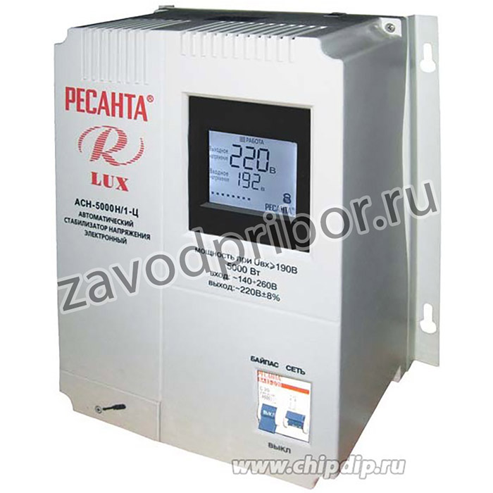 Стабилизаторы напряжения Ресанта АСН-5 000 Н/1-Ц 63/6/16 Стабилизатор Lux {220В±8%, Габариты 260х155х310, Вес 8кг}