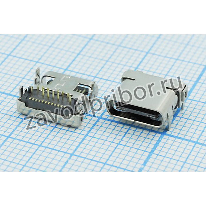 Гнездо USB 3.1, Тип C, 12 прямых и 12 угловых контактов; гн USB \C 3,1\24P4C\плат\ \\USB3,1TYPE-C 24PF-003