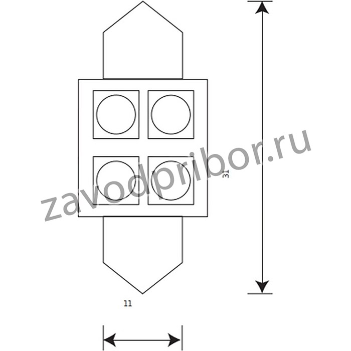 Лампа светодиодная 12 V SV 8.5-4SMD белая салонная (пальчиковая) Маяк 12T11x31W4SMD5050