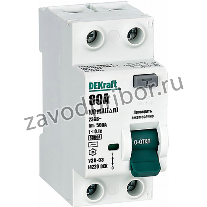 DEKraft ВДТ 2P 80А 100мА тип AC 6кА УЗО-03