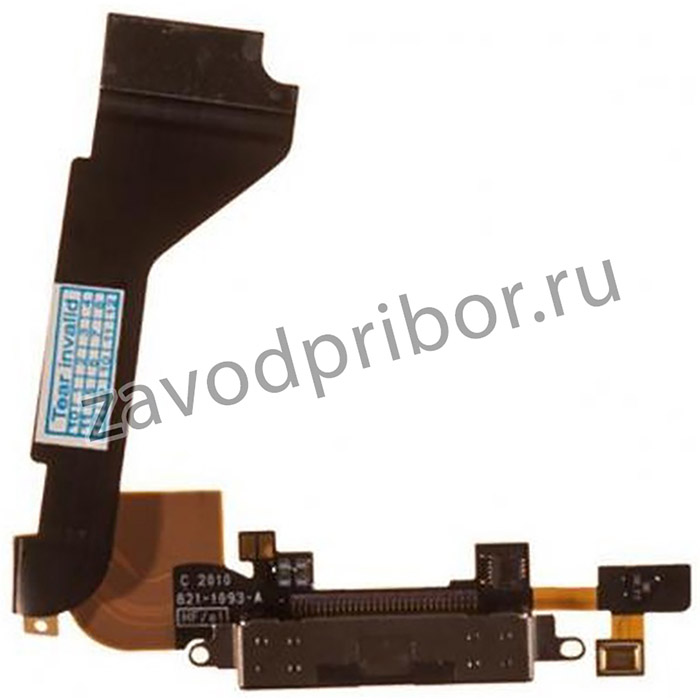 (821-1093-A) шлейф с разъёмом зарядки и микрофоном для Apple iPhone 4, черный