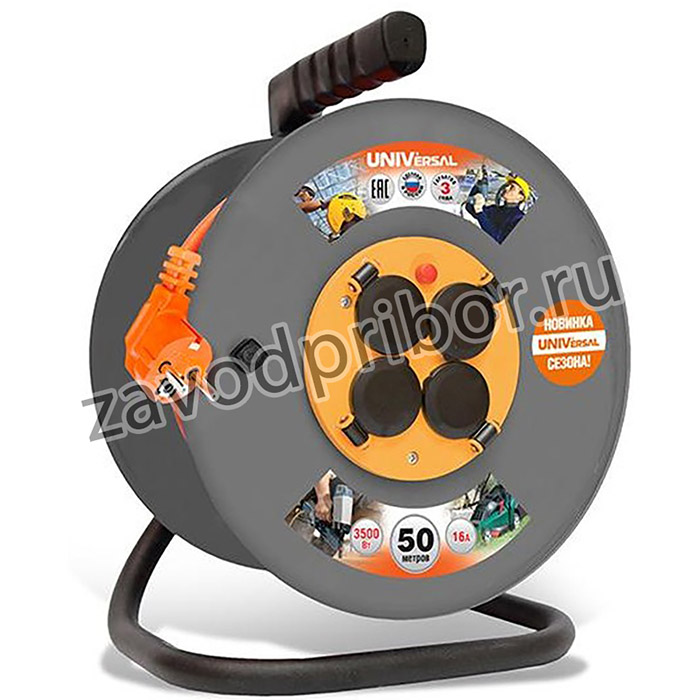 Удлинитель на катушке 4х50м с заземл. 16А IP44 ВЕМ-250 ПВС 3х1.5 термозащита с защ. крышкой UNIVersal 9634176