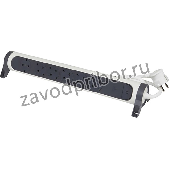 Legrand Revolution Комфорт Бело-черный Удлинитель 4x2К+З с выкл., кабель 1,5м, плоские розетки, с ИПМ и защитой от перегрузки, фиксируемый п