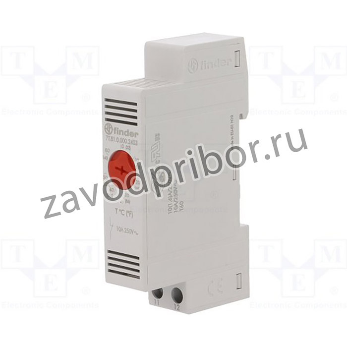 Щитовой термостат для включения обогрева; диапазон температур 0…+60°C; 1NС 10A; модульный, ширина 17.5мм; степень защиты IP20