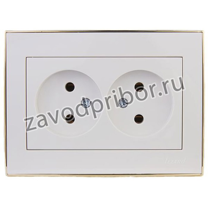 Розетка 2-м СП Rain 16А IP20 без заземл. с зол. боковой вставкой керамика бел. LEZARD 703-0226-128