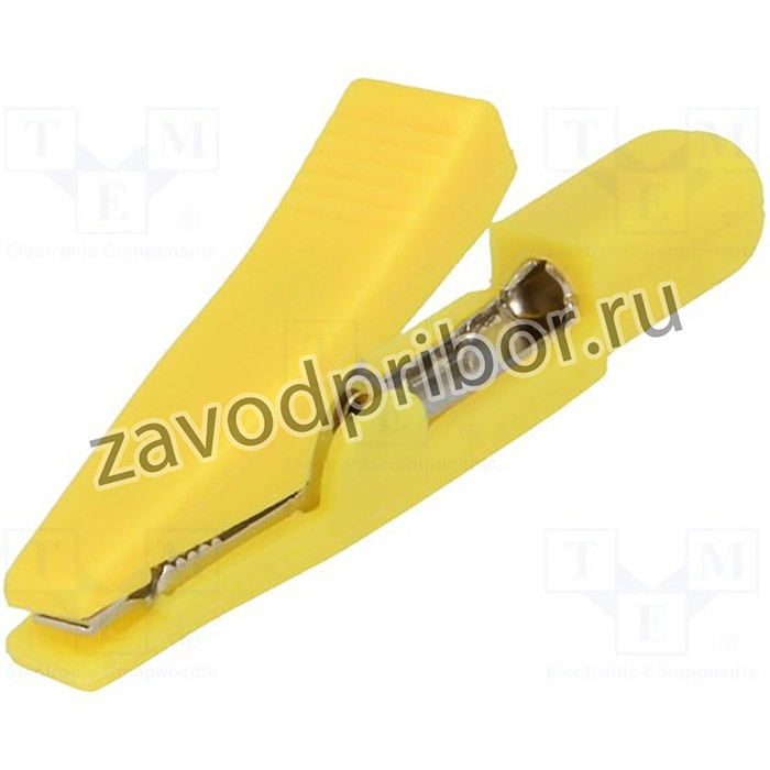 PJ5001-Y, Зажим "крокодил", 5А, 70ВDC, желтый, Длина: 42мм, Контакты: латунь