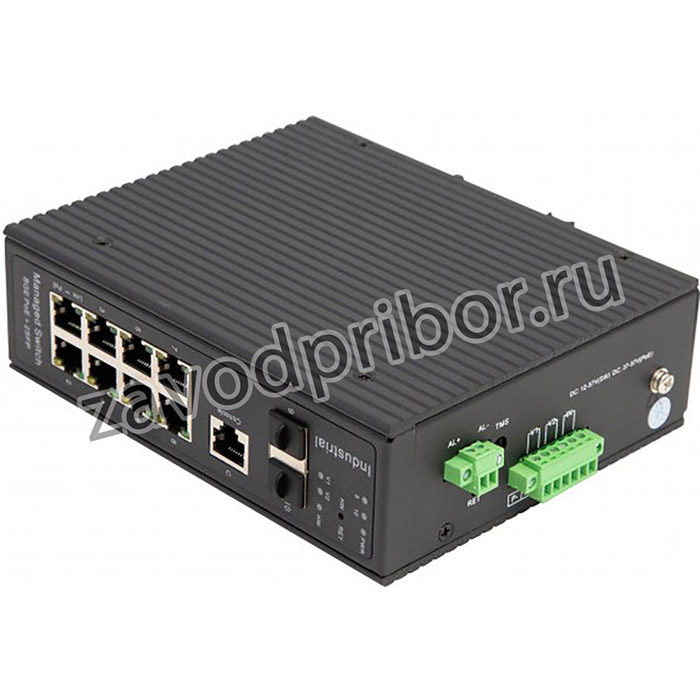 Промышленный управляемый(L2+) HiPoE коммутатор Gigabit Ethernet на 8GE PoE+2GE SFP, функция мониторинга темп/влаж/напряж