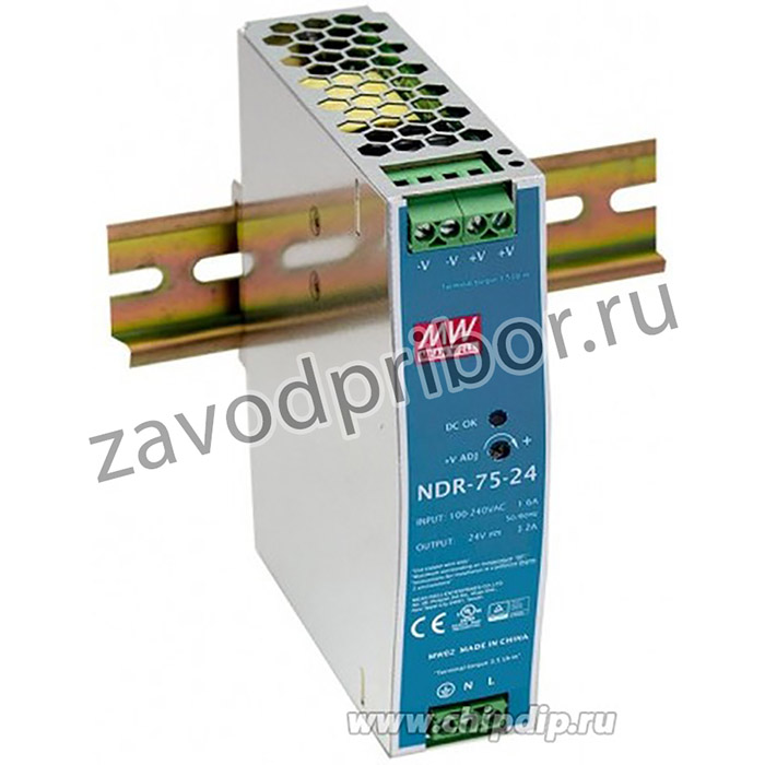 NDR-75-48, Блок питания импульсный, 76,8Вт, 48В DC, 48-55В DC, 1,6А, 90-264В AC