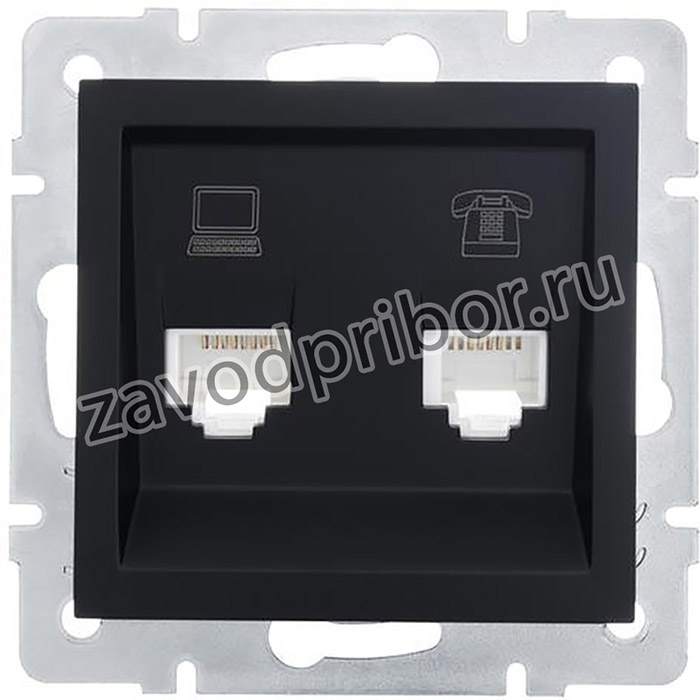 Розетка компьютерная + телефонная 1-м СП Vesna механизм черн. бархат LEZARD 742-4288-143
