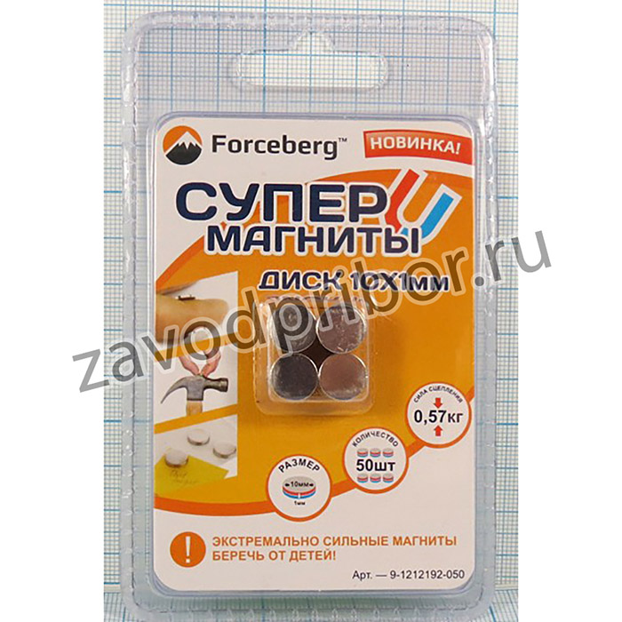 Магнит 10,0x 1,0, цилиндр, рабочая температура -60~80C, Ni, класс N42, FORCE