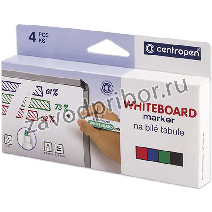 Маркеры стираемые для белой доски НАБОР 4 ЦВЕТА CENTROPEN "Dry-Wipe", 2,5 мм, 8559/4, 5 8559 0401
