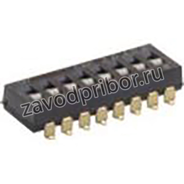 SDA08H0SBD, Switch DIP OFF ON SPST 8 Flush Slide 0.1A 24VDC Gull Wing 1000Cycles 2.54mm SMD Tube