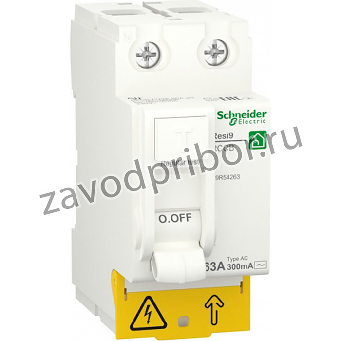 Schneider Electric RESI9 Выключатель дифференциального тока (УЗО) 63А 2P 300мА тип AC