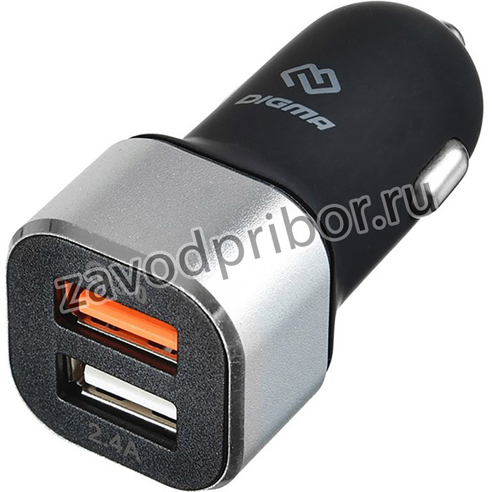 Автомобильное зар./устр. Digma DGCC-2U-QC3.0-BS 30W 3A+2.4A (QC) 2xUSB универсальное черный