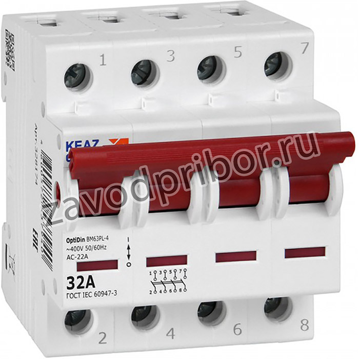КЭАЗ OptiDin ВМ63PL Выключатель нагрузки 4P 32А 400В (BM63PL-432-УХЛ3)