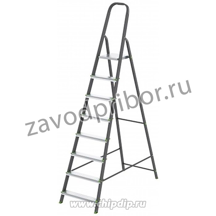 97958, Стремянка, 8 ступеней, стальной профиль, алюминиевые ступени, Россия