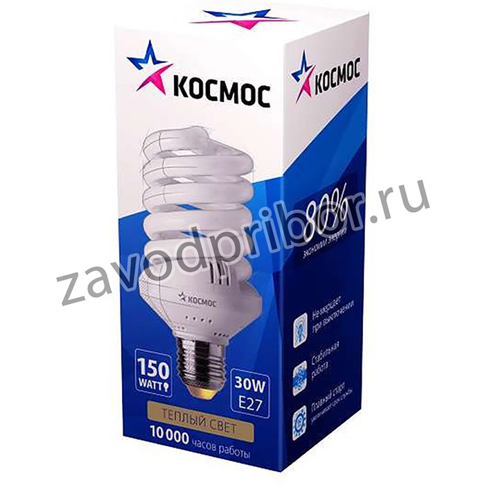 Лампа люминесцентная компакт. SPC 30Вт E27 спиральная 2700К КОСМОС LKsmSPC30wE2727
