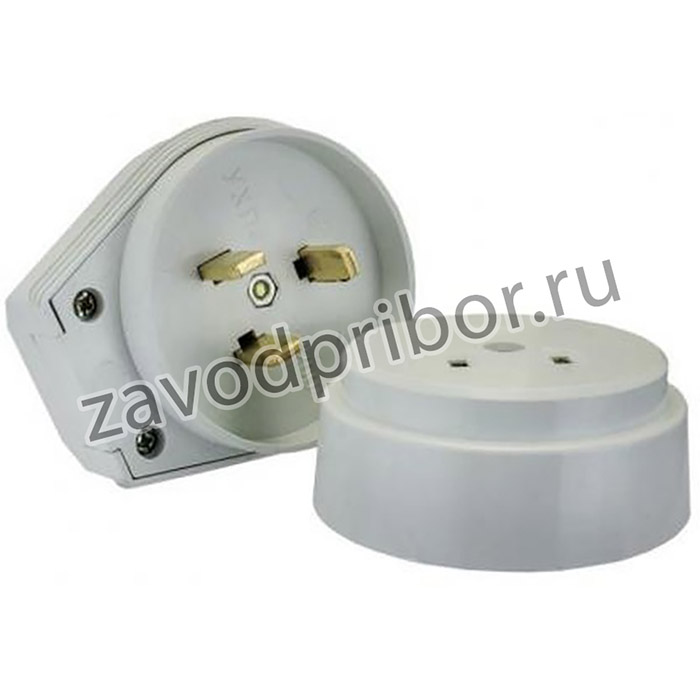 (1235) разъем РШ-ВШ 32А 250В 2Р+РЕ открытой установки белый (для плиты) Универсал 1235