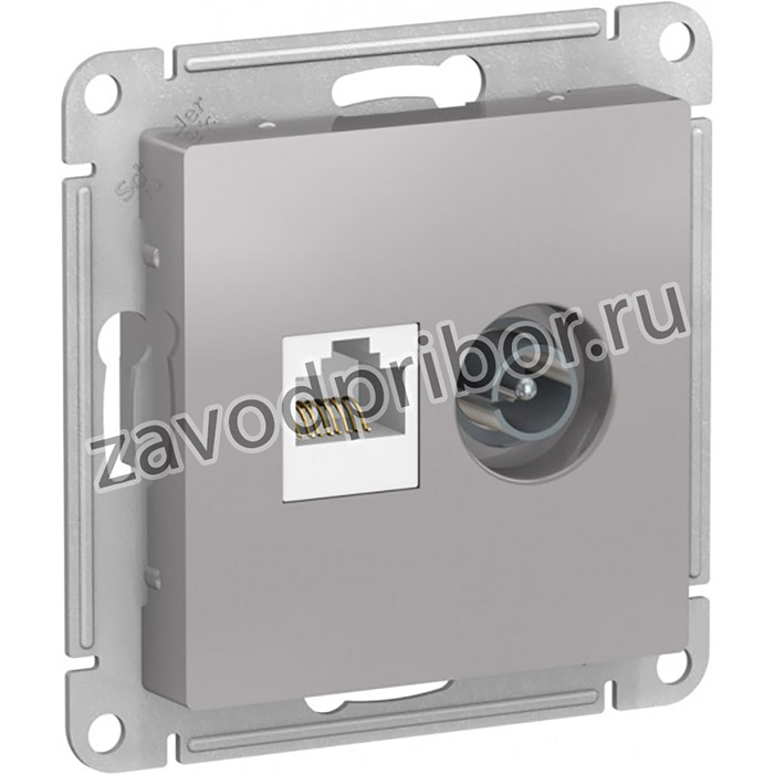 Systeme Electric AtlasDesign Алюминий Розетка двойная комп+ТВ, RJ45+TV, кат.5E, механизм