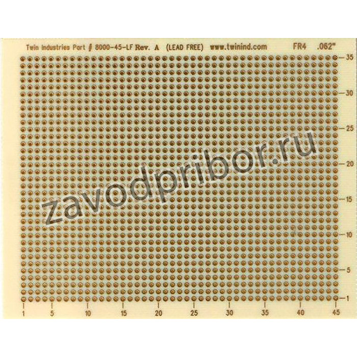 8000-45-LF, PCBs & Breadboards Lead-free version of part# 8000-45. (gold plating over copper) Protoboard featuring a 0.1"x0.1" gri