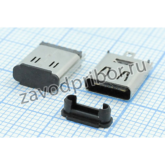 Гнездо USB 3.1, Тип C, 6 контактов, вертикальный монтаж на плату, с заглушкой; гн USB \C 3,1\ 6P3C\пл\h10,0\\ USB3,1TYPE-C6PF-028