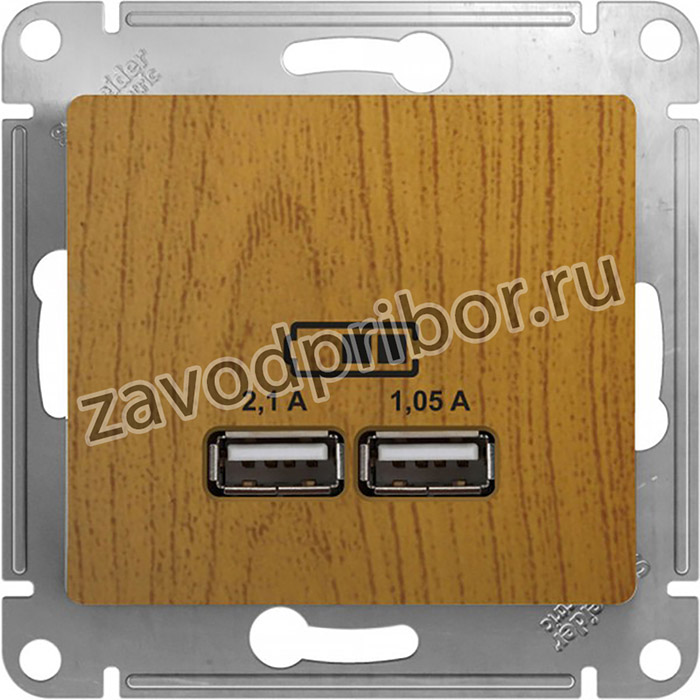 Systeme Electric Glossa Дерево Дуб Розетка USB 5В/2,1А, 2х5В/1,05А