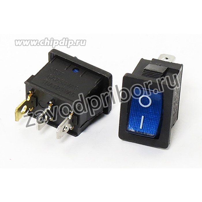Переключатель клавишный, контакты 3T, 6А, ON-OFF, подсветка ILсиняя, MIRS101-2