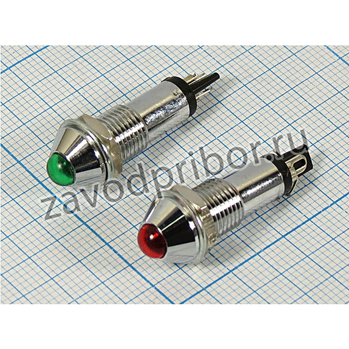 Лампа газоразрядная в металлическом корпусе В, посадочный размер d 8,5x27, лампа d10x 5, цвет зеленый; Л корп В\d 8,5x27\d10x 5\зел\мкд\\