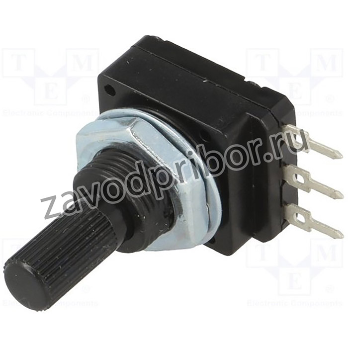 16PMI-10K, Потенциометр осевой, однооборотный, 10кОм, 60мВт, на плату, 6мм