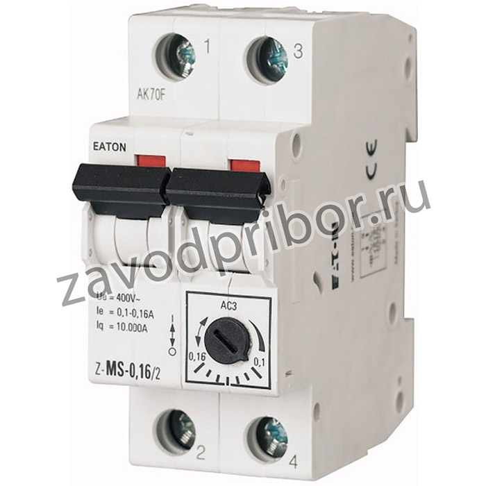 Автоматический выключатель Z-MS-1,6/2, 2P, 1.6A, 400VAC, 10kA, It=1_1.6A, Ie=16_21A (без регулировки), 0.12kW(230VAC), 2M