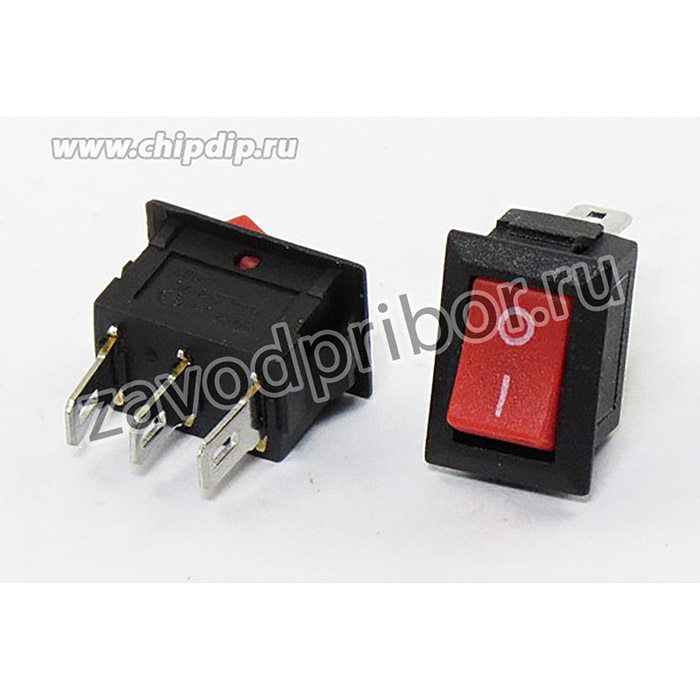 Переключатель клавишный, контакты 3C, 1А, ON-ON, подсветка черная/красная, KCD-6 3C