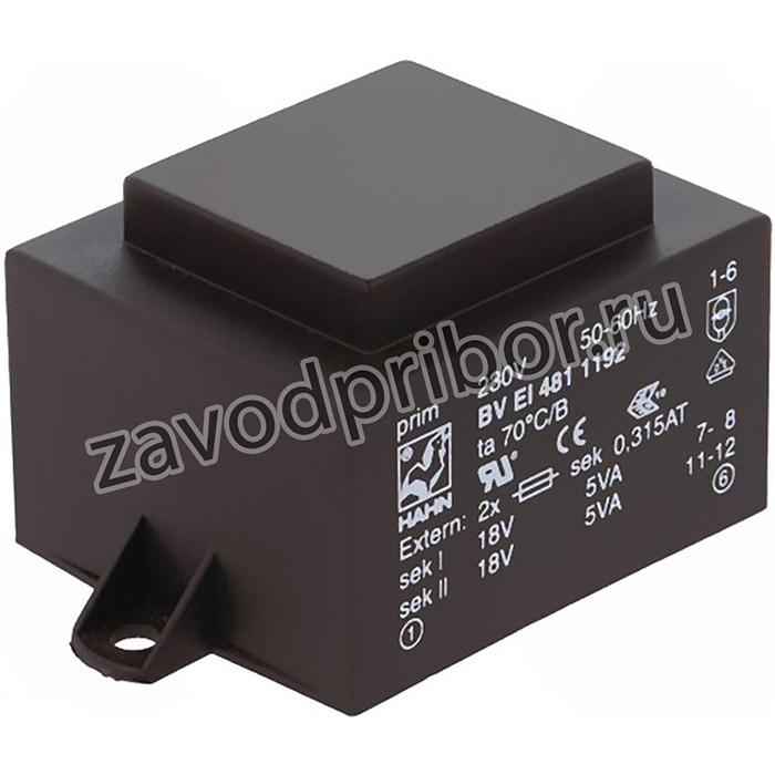 BV EI 481 1192, Трансформатор: залитый, 10ВА, 230ВAC, 18В, 18В, 278мА, 278мА, 300г