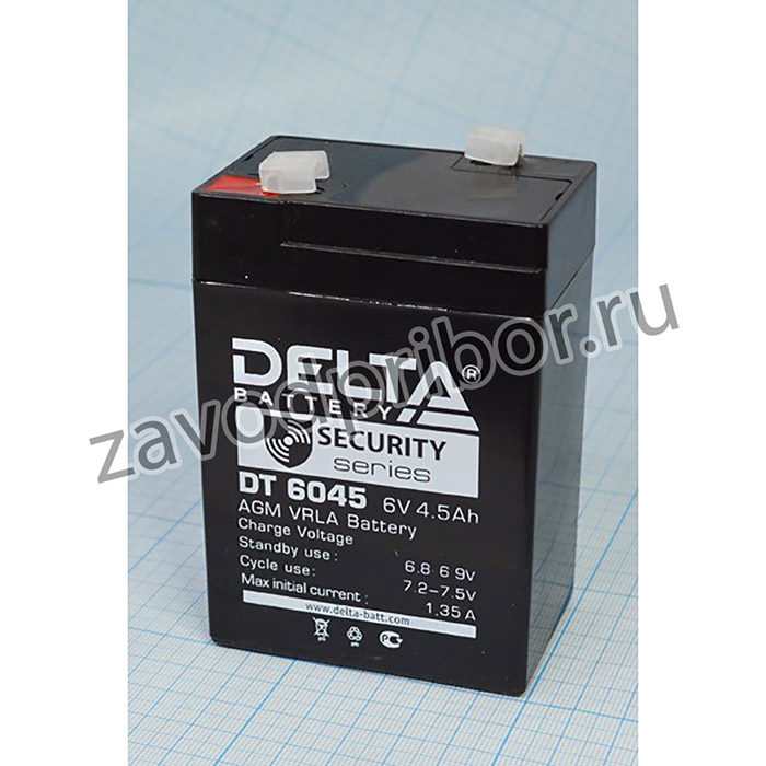 Аккумулятор 6В, 4,5Ач, 70x45x100, DELTA; аккум бат 6В\ 4,5Ач\70x45x100\\DELTA