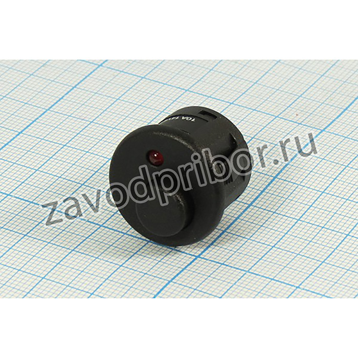 Переключатель кнопочный, d20, 12В, 10А, OFF-(ON), черный/ILСДкрасный, контакты 3T, R13-559A1