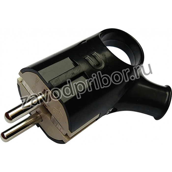 4690612009155, Вилка угловая с кольцом с з/к 16А черная 4220 IN HOME