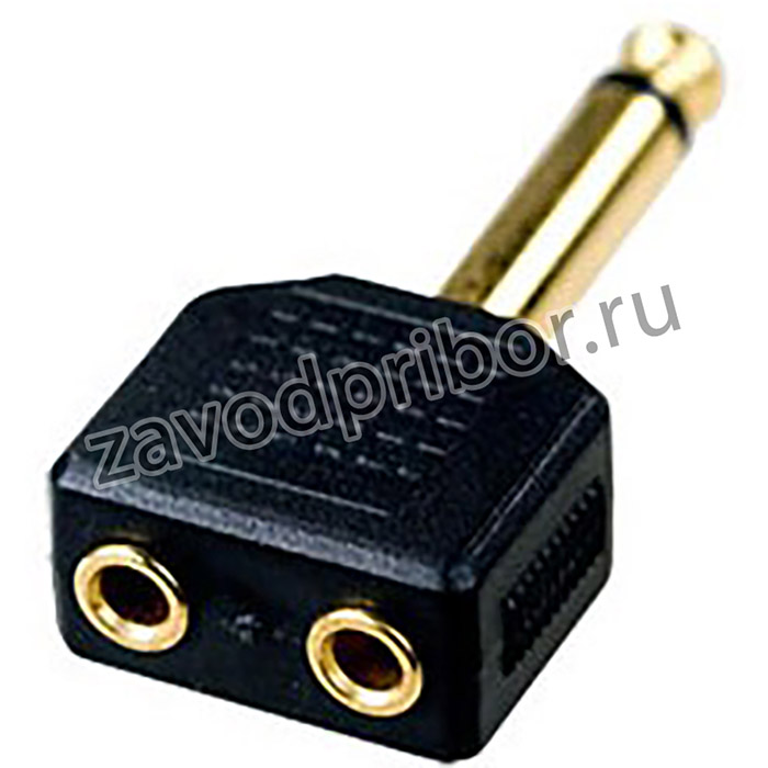 2-130G, переходник 6.35мм штекер моно - 2 x 3.5мм гнездомоно пластик "позол."